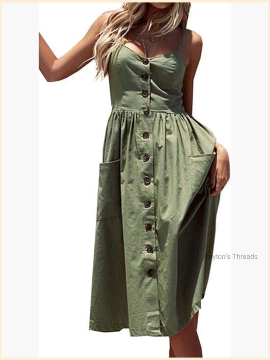 Dresses & Skirts - Sleeveless V-Neck Floral Button Down Swing Midi Dress